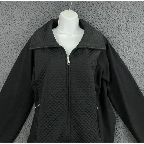 Lauren Ralph Lauren Womens Quilted Black Zip Up Blazer Top LARGE Collared - Picture 3 of 11
